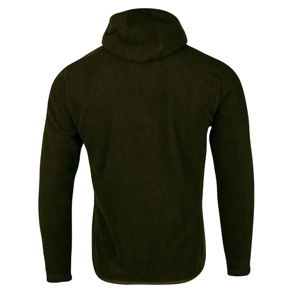 Sudadera COUNTRY fleece verde oliva oscuro con capucha y bolsillo canguro, ribete de nobuk