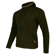 Sudadera COUNTRY fleece verde oliva oscuro con capucha y bolsillo canguro, ribete de nobuk
