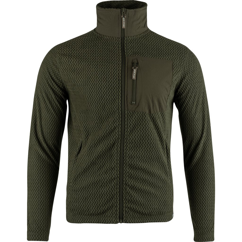 Sudadera fleece verde ligera con cremallera y tres bolsillos, 100% poliester