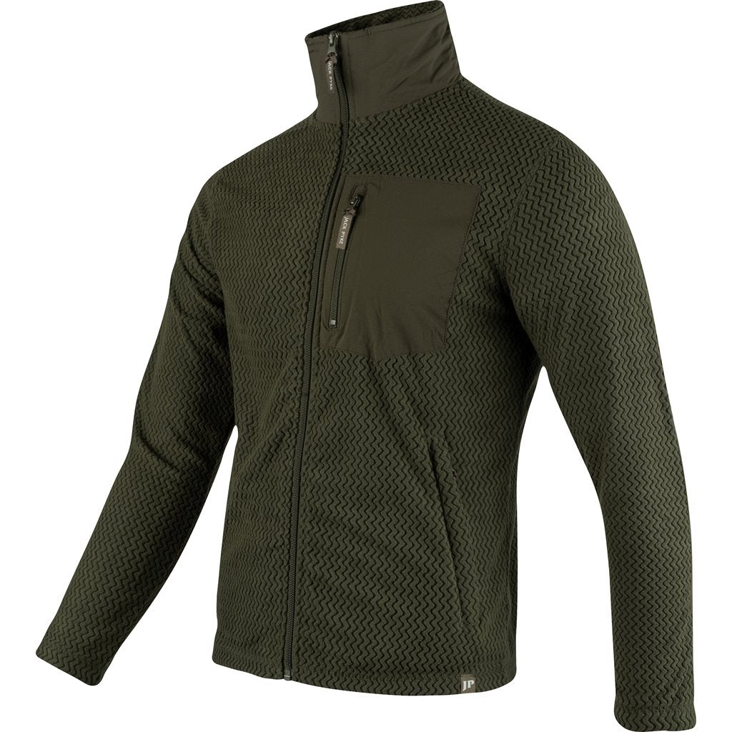 Sudadera fleece verde ligera con cremallera y tres bolsillos, 100% poliester