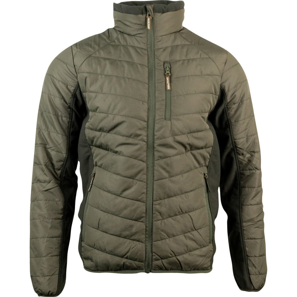 Chaqueta HYBRID acolchada verde con paneles laterales contrastados y tres bolsillos con cremallera