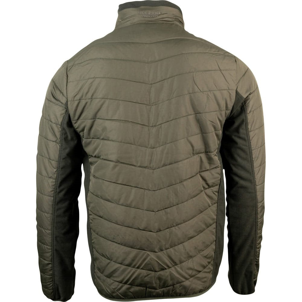 Chaqueta HYBRID acolchada verde con paneles laterales contrastados y tres bolsillos con cremallera