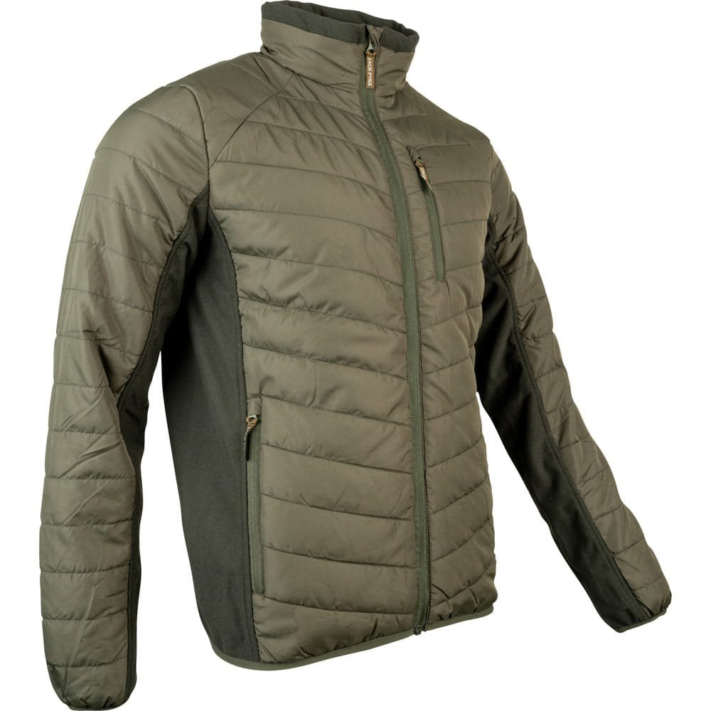 Chaqueta HYBRID acolchada verde con paneles laterales contrastados y tres bolsillos con cremallera
