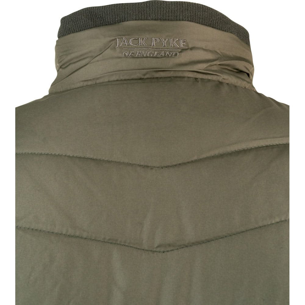 Chaqueta HYBRID acolchada verde con paneles laterales contrastados y tres bolsillos con cremallera