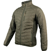 Chaqueta HYBRID acolchada verde con paneles laterales contrastados y tres bolsillos con cremallera