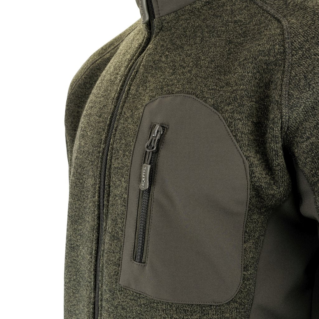 Sudadera WEARDALE verde Jack Pyke en fleece con paneles softshell, cremallera y tres bolsillos