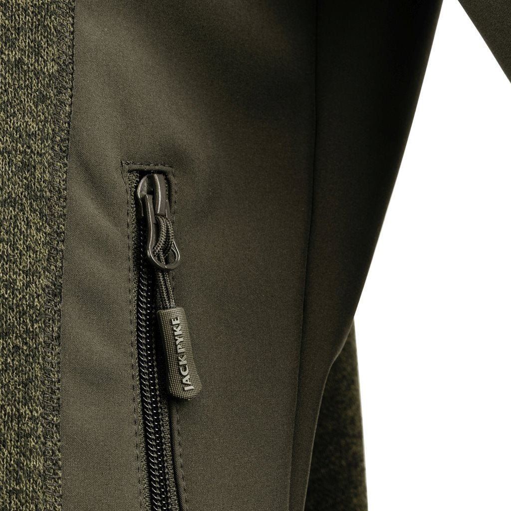 Sudadera WEARDALE verde Jack Pyke en fleece con paneles softshell, cremallera y tres bolsillos