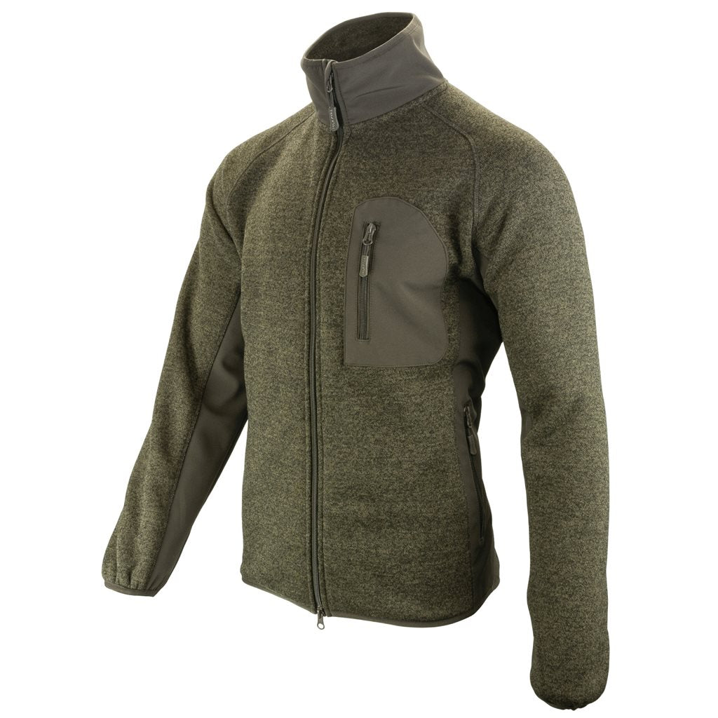 Sudadera WEARDALE verde Jack Pyke en fleece con paneles softshell, cremallera y tres bolsillos