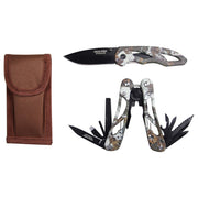 Set de cuchillo plegable y multitool CAMO con 12 funciones y funda de cinturón