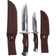 Set HUNTERS: 2 cuchillos de caza con hoja fija y funda de nylon marrón