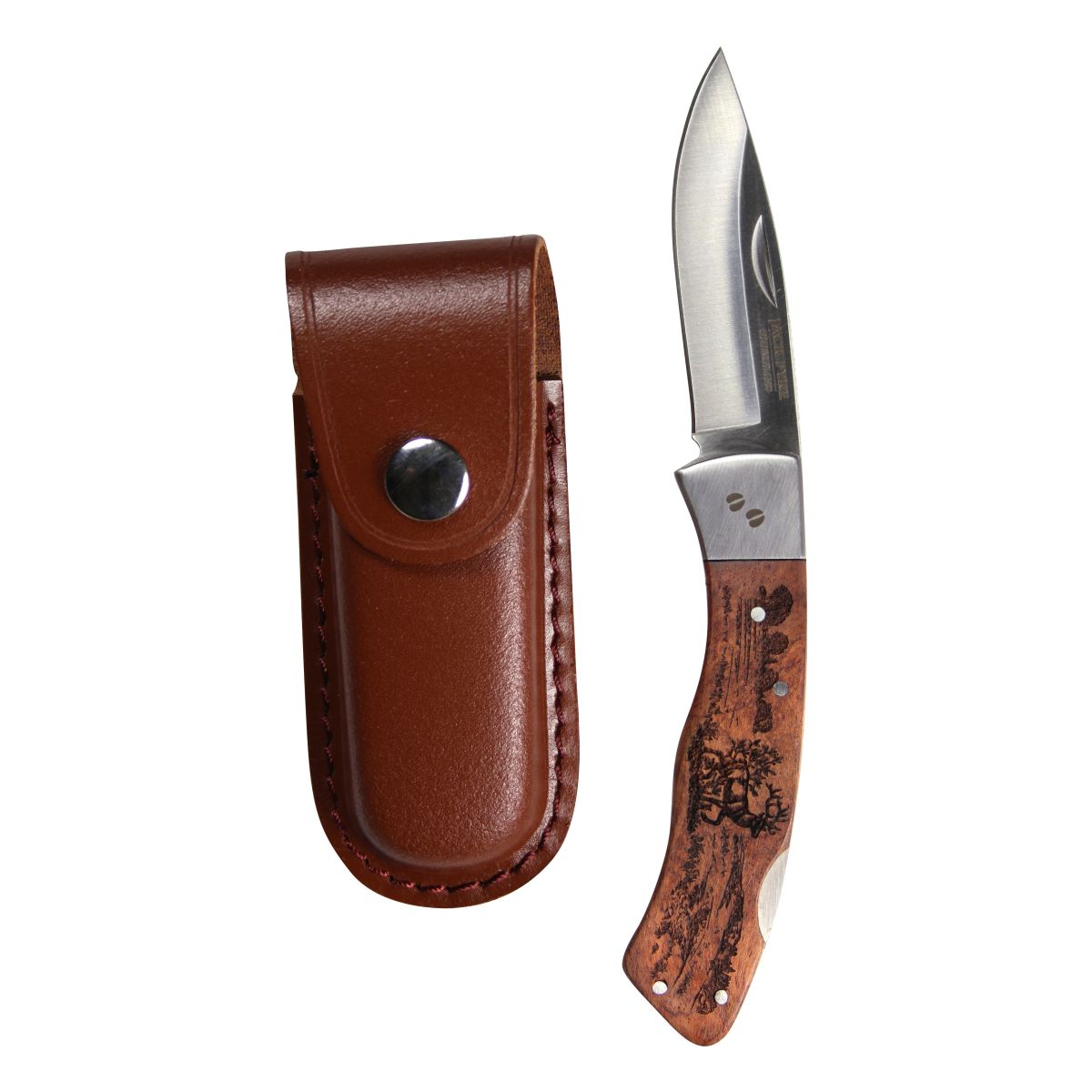 Navaja plegable SHIRES JELEN con empuñadura de madera palisandro y funda de cuero