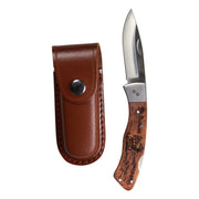 Navaja plegable SHIRES JELEN con empuñadura de madera palisandro y funda de cuero