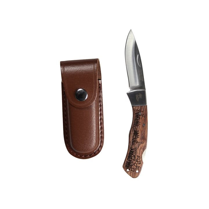Navaja plegable SHIRES Bažant 180 mm con empuñadura de palisandro y funda de cuero