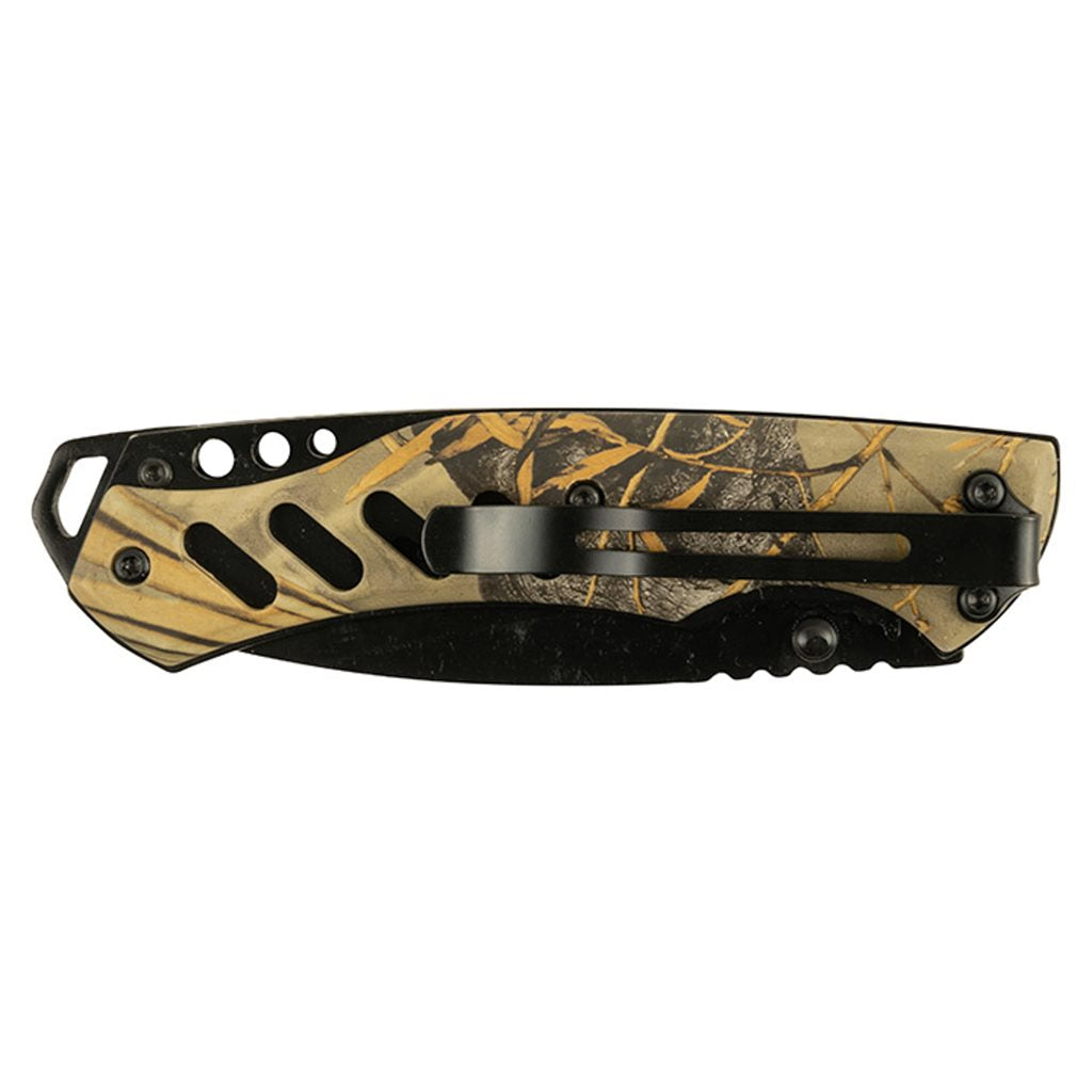 Navaja plegable de caza SPORTER 3" con hoja lisa y negra, con funda