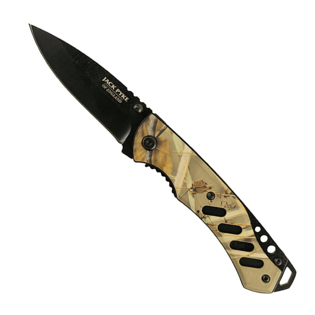 Navaja plegable de caza SPORTER 3" con hoja lisa y negra, con funda