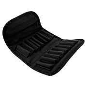 Funda porta cartuchos negra para 16 cartuchos con 16 gomas interiores y pasadores para cinturón