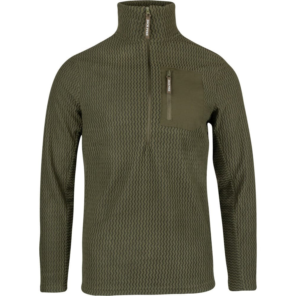 Pulóver ligero verde en poliéster fleece con patrón en Z, gramaje 160 g/m²