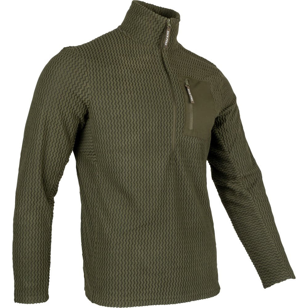 Pulóver ligero verde en poliéster fleece con patrón en Z, gramaje 160 g/m²