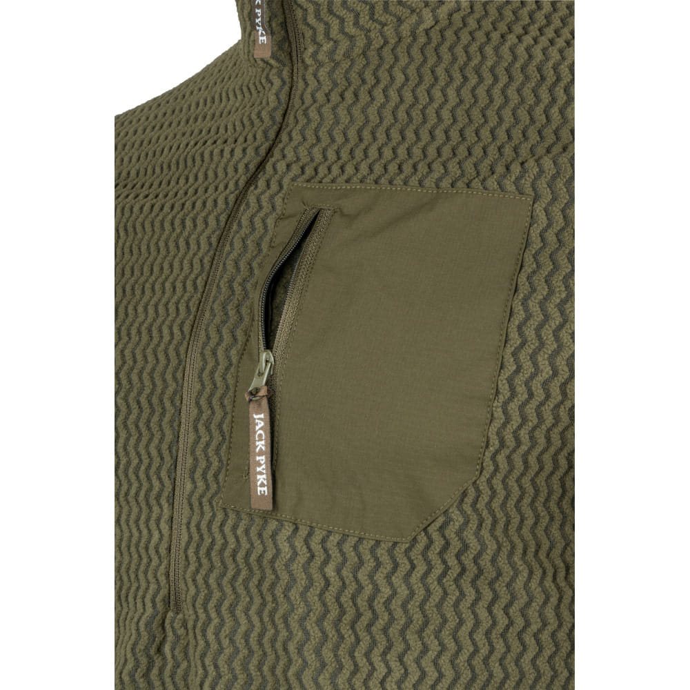 Pulóver ligero verde en poliéster fleece con patrón en Z, gramaje 160 g/m²