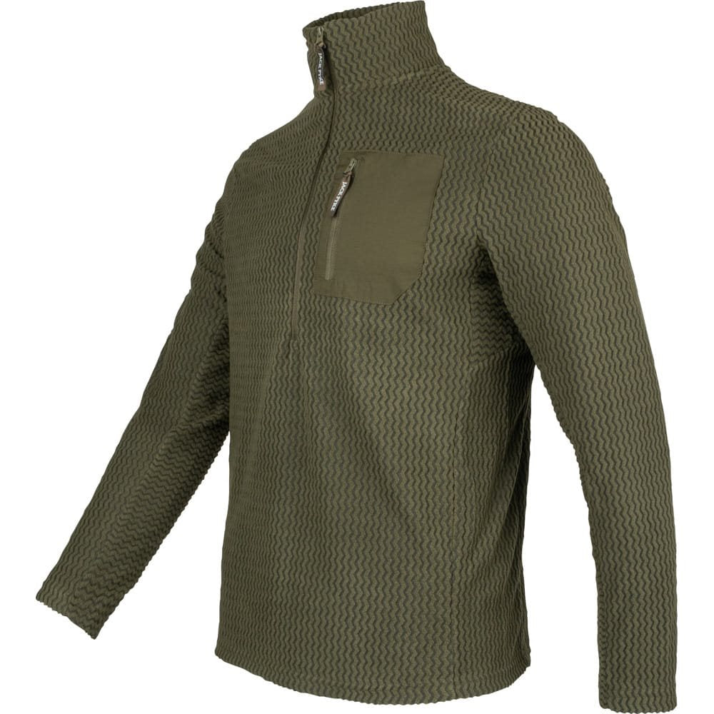 Pulóver ligero verde en poliéster fleece con patrón en Z, gramaje 160 g/m²