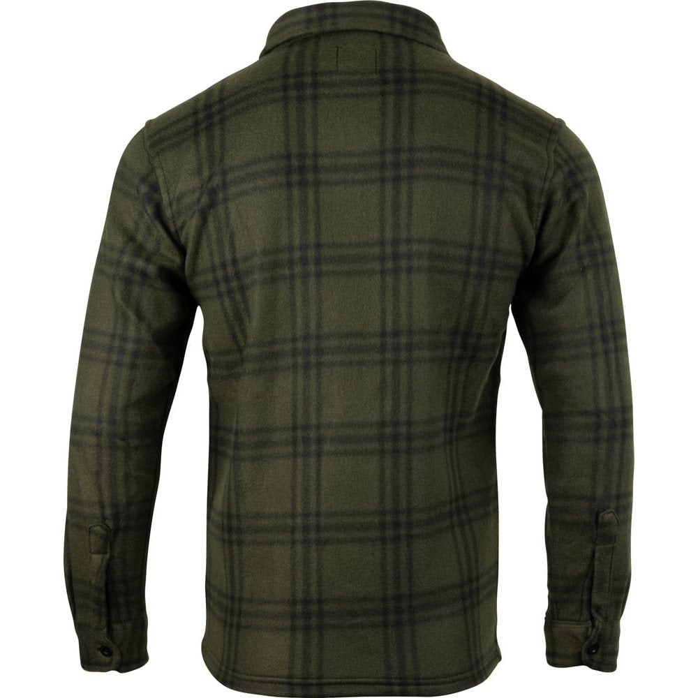 Camisa polar fleece verde a cuadros con cierre de botones y bolsillos de pecho