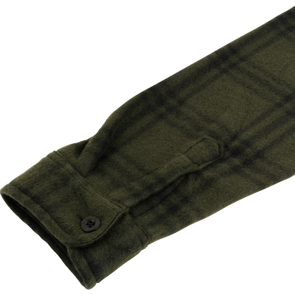 Camisa polar fleece verde a cuadros con cierre de botones y bolsillos de pecho