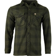 Camisa polar fleece verde a cuadros con cierre de botones y bolsillos de pecho