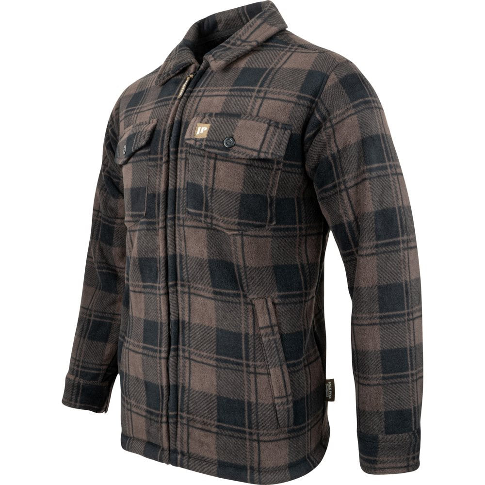 Camisa TUNDRA acolchada de cuadros marrón con cierre central y cuatro bolsillos