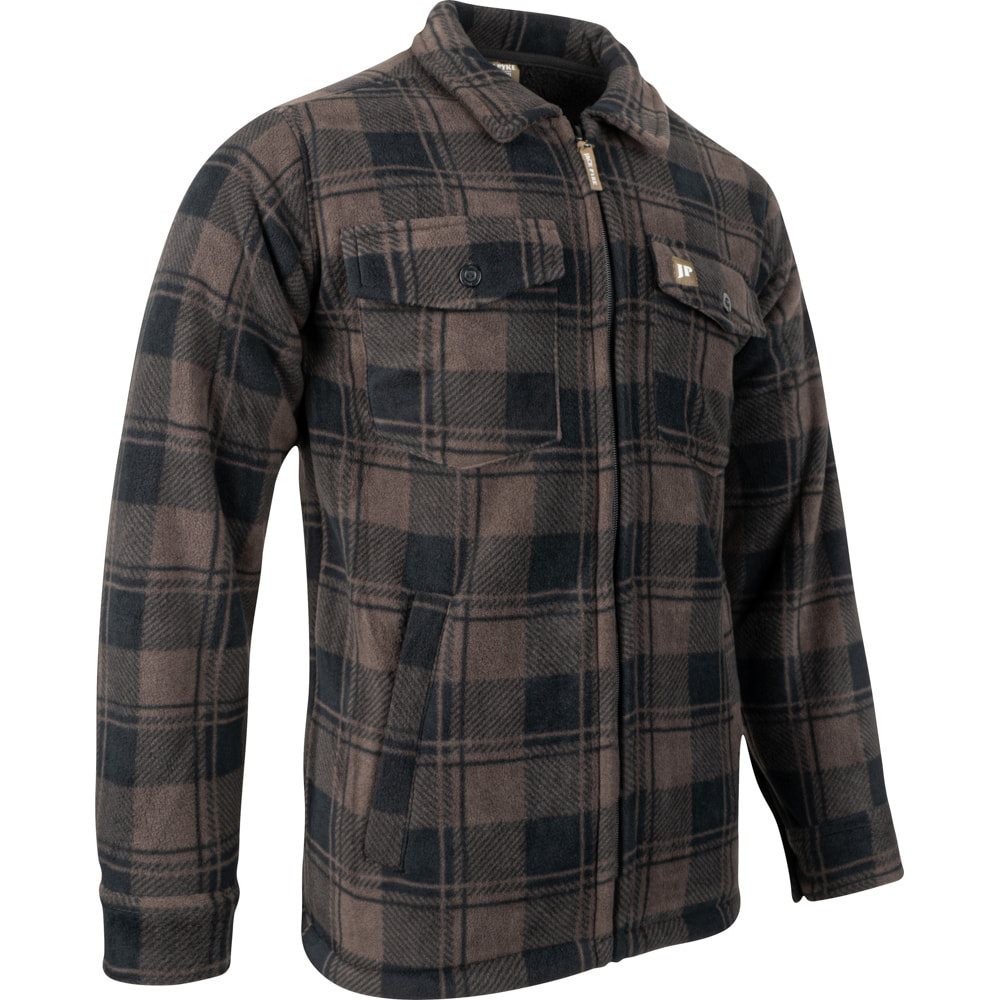 Camisa TUNDRA acolchada de cuadros marrón con cierre central y cuatro bolsillos