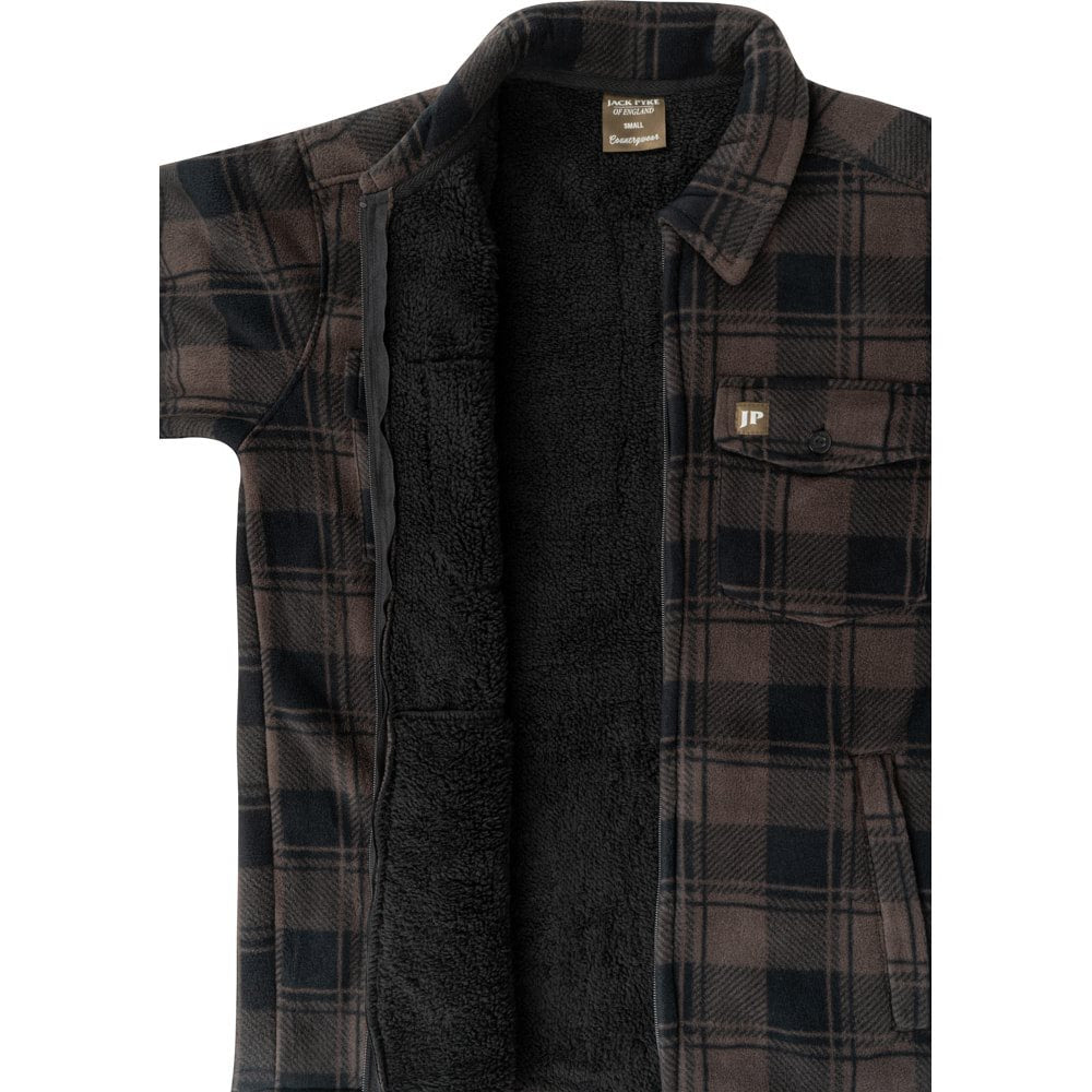 Camisa TUNDRA acolchada de cuadros marrón con cierre central y cuatro bolsillos