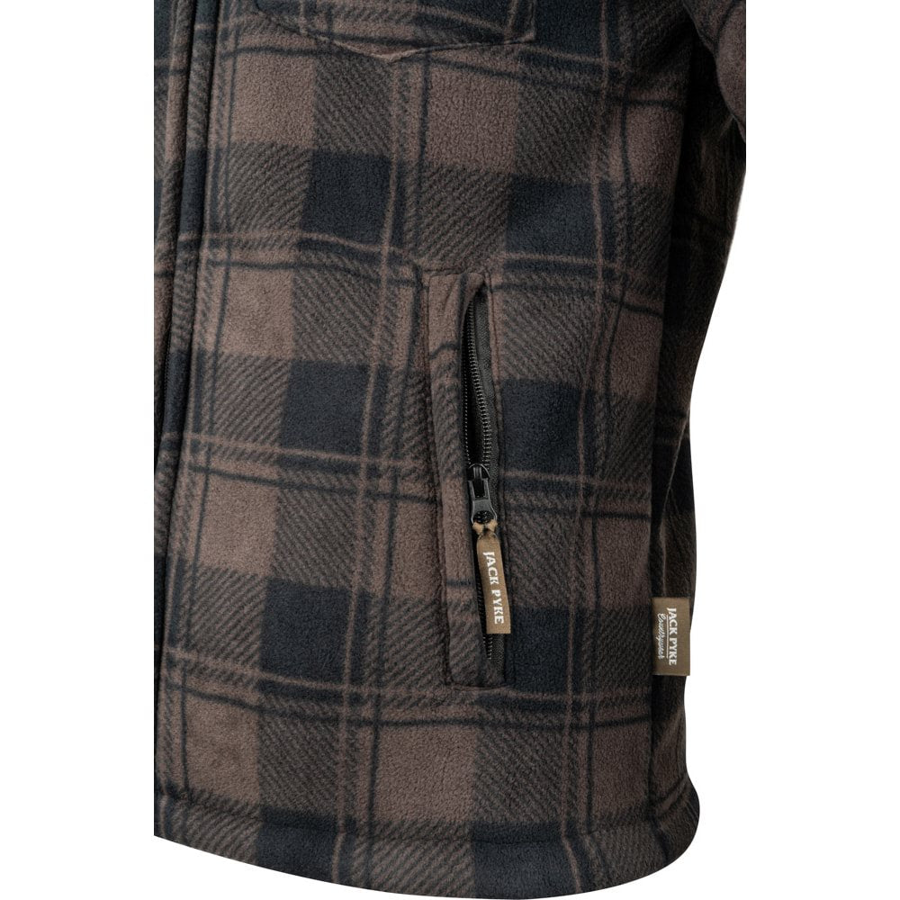 Camisa TUNDRA acolchada de cuadros marrón con cierre central y cuatro bolsillos