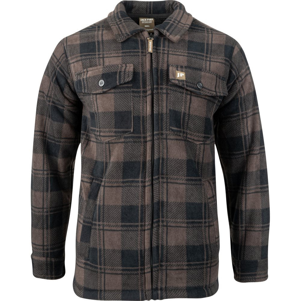 Camisa TUNDRA acolchada de cuadros marrón con cierre central y cuatro bolsillos