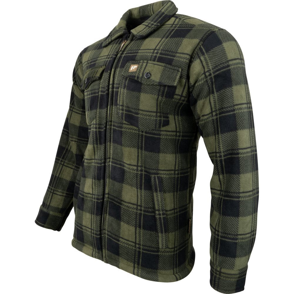 Camisa TUNDRA acolchada verde de cuadros con forro polar y cremallera central