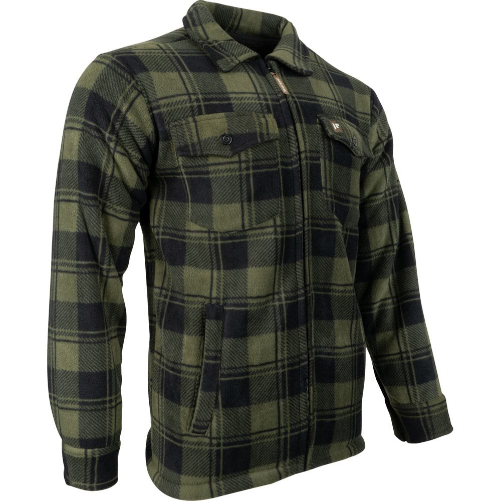 Camisa TUNDRA acolchada verde de cuadros con forro polar y cremallera central