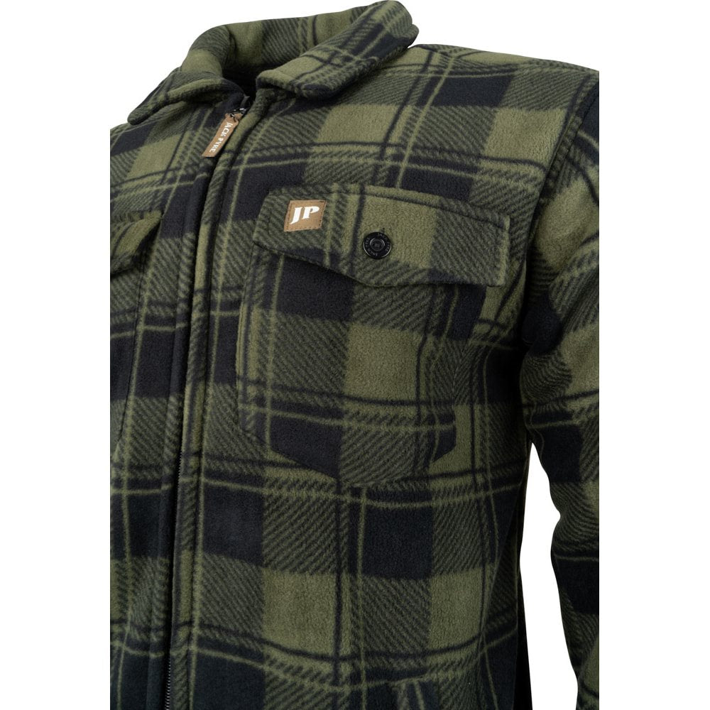 Camisa TUNDRA acolchada verde de cuadros con forro polar y cremallera central