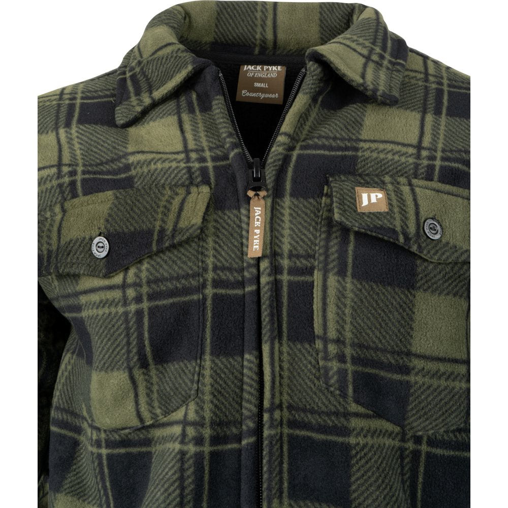 Camisa TUNDRA acolchada verde de cuadros con forro polar y cremallera central