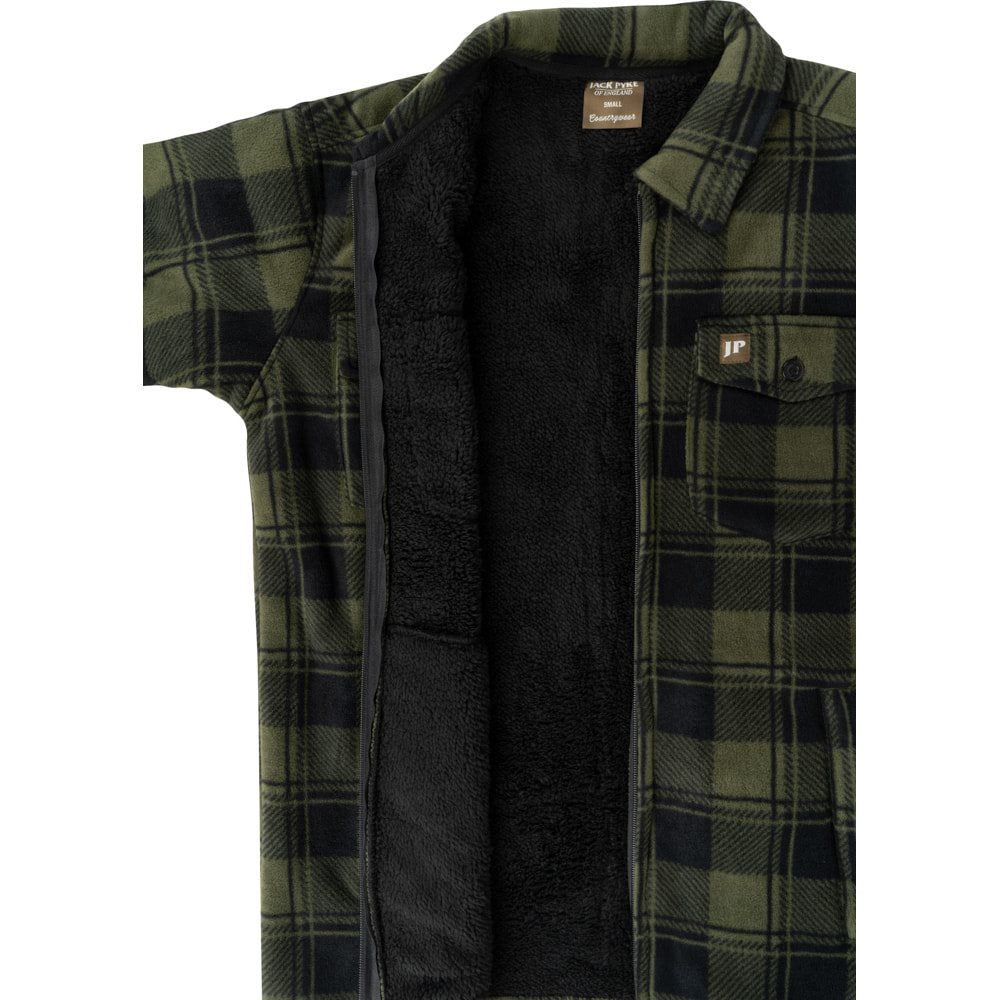 Camisa TUNDRA acolchada verde de cuadros con forro polar y cremallera central