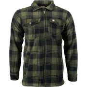 Camisa TUNDRA acolchada verde de cuadros con forro polar y cremallera central