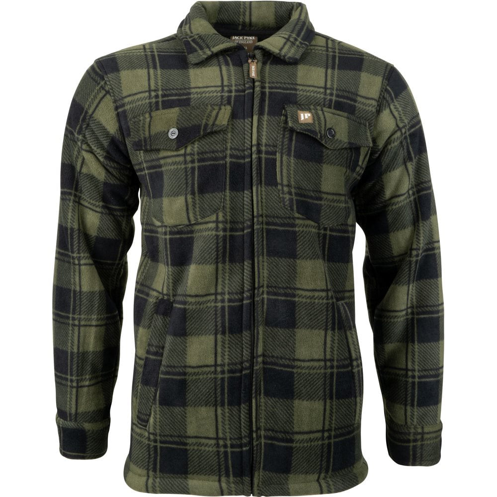 Camisa TUNDRA acolchada verde de cuadros con forro polar y cremallera central