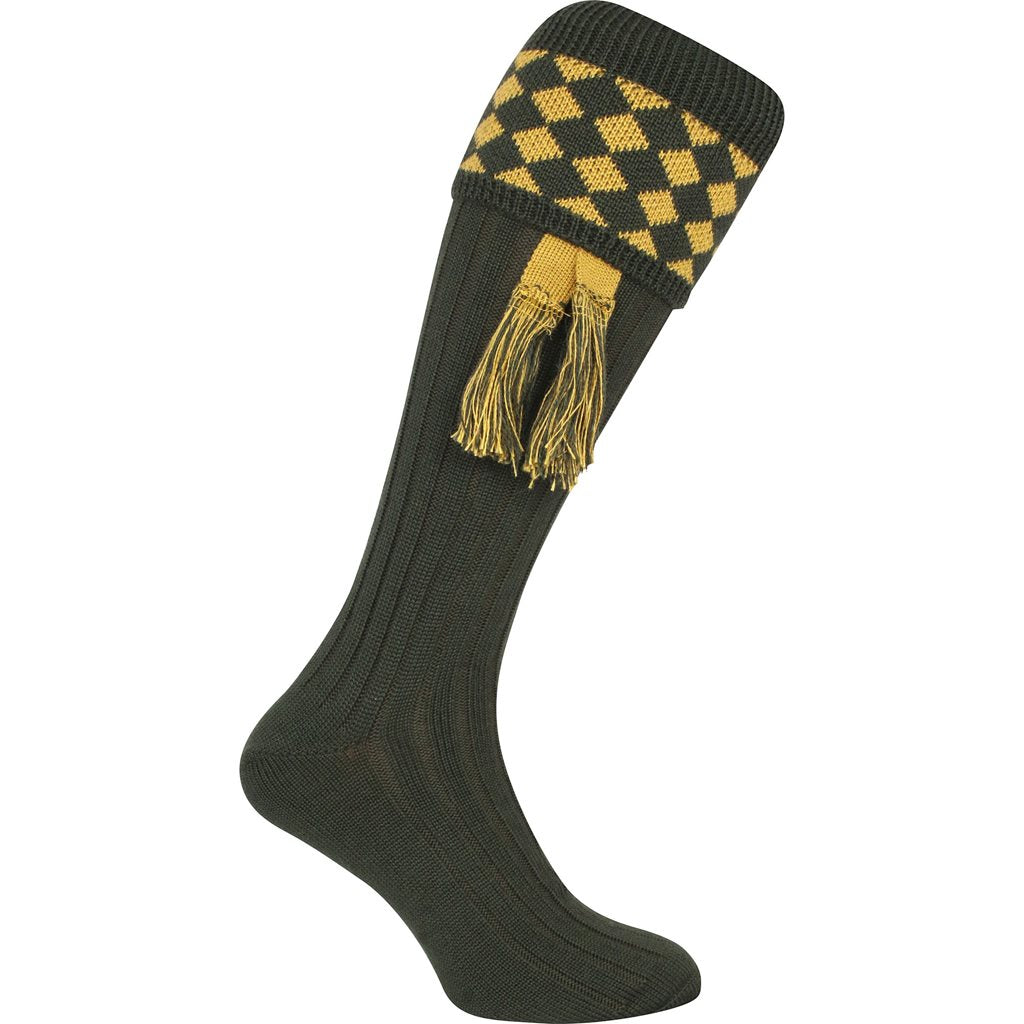 Calcetines hasta la rodilla SHOOTING verde y amarillo a cuadros, talla vel.8-11, 30% lana 70% acrílico