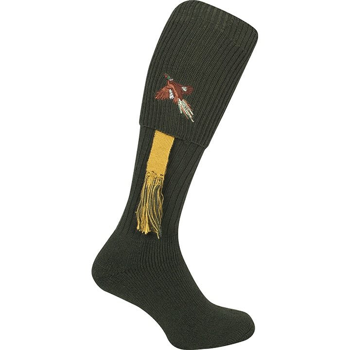 Calcetines altos verdes Bažant, mezcla de acrílico y lana, talla EU 40,5-44, bordado de bažant en el puño