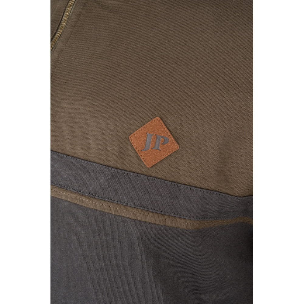 Sudadera half-zip verde con panel de contraste y puños elásticos
