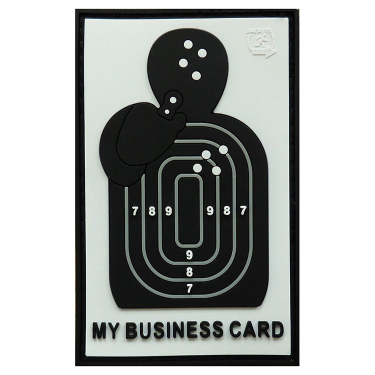 Parche plástico velcro MY BUSINESS CARD, diana con impactos en corazón y cabeza, 8,5 x 5,5 cm