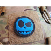 Parche NIGHTMARE SMILEY plástico azul que brilla en la oscuridad, diámetro aprox. 6 cm