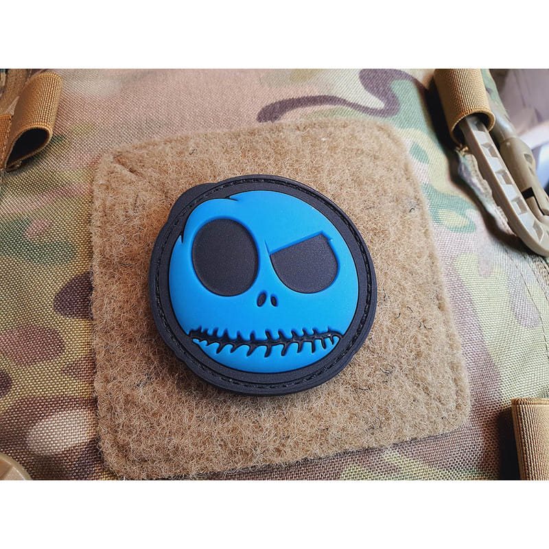 Parche NIGHTMARE SMILEY plástico azul que brilla en la oscuridad, diámetro aprox. 6 cm