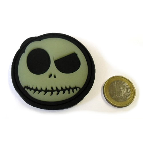 Parche plástico NIGHTMARE SMILEY con Jack Skellington, efecto fosforescente, Ø aprox. 6 cm