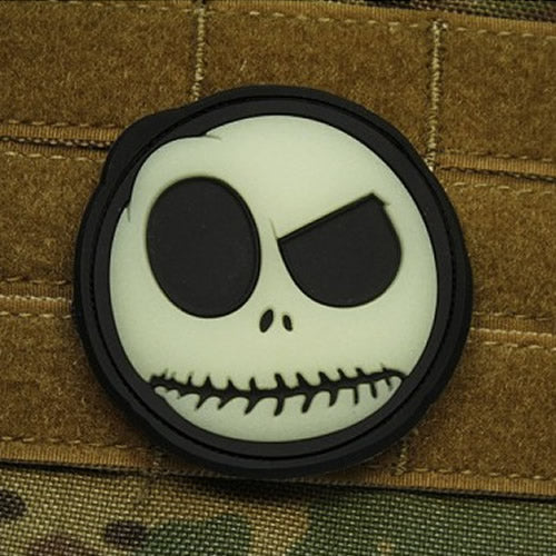 Parche plástico NIGHTMARE SMILEY con Jack Skellington, efecto fosforescente, Ø aprox. 6 cm
