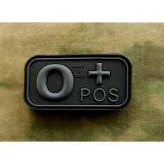 Parche de plástico con indicación del grupo sanguíneo 0 NEG, aprox. 5 x 2,5 cm, reverso con velcro