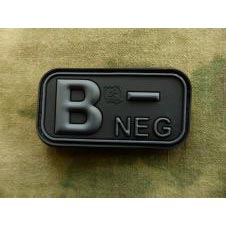 Parche de plástico con indicación del grupo sanguíneo 0 NEG, aprox. 5 x 2,5 cm, reverso con velcro