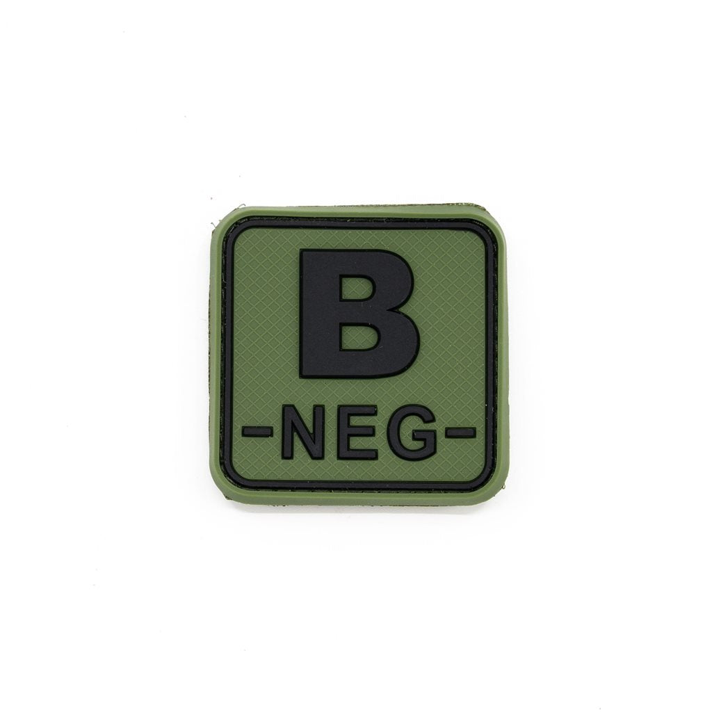 Parche de plástico con indicación del grupo sanguíneo 0 NEG, aprox. 5 x 2,5 cm, reverso con velcro
